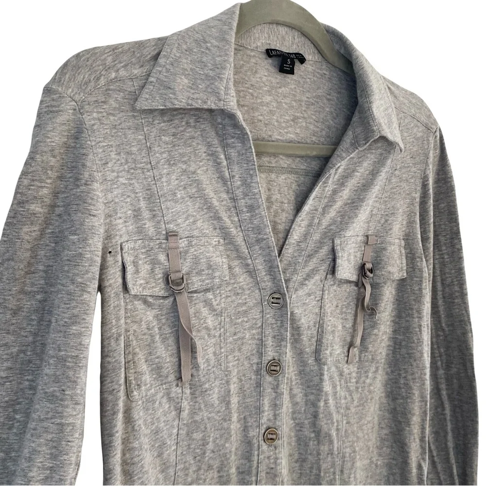 Lafayette 148 Gray Utility Casual Grunge‎ Soft Button-Up Shirt Small - Picture 4 of 7